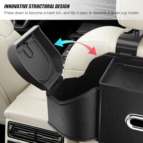 HZEL Car Seat Back Organizer, 7 in 1 Vehicle Backseat Storage Box with Cup Holder Tissue Box Trash Bin & Hooks, Multifunctional Auto Interior Headrest Organizer, Universal for SUV RV Truck (Black) - color: Black