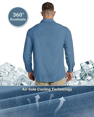 Outdoor Ventures Men's UPF 50+ UV Sun Protection Shirt, Long Sleeve Hiking Fishing Shirt Cooling Quick Dry for Safari Travel - color: Bluestone, size: Medium
