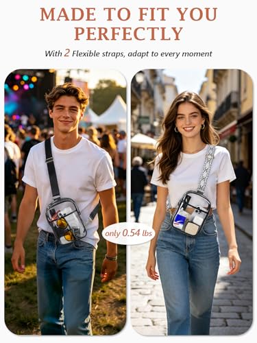 3 Pockets Clear Bag for Stadium Events with 2 Long Straps Sling Backpack Fanny Pack Concert Crossbody Purses for Women - color: 1# Black-d, style: Style 1