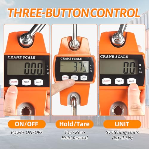 Digital Hanging Scale, 1100lb/500kg Handheld Crane Scale, Small Crane Scale with LCD Display and Hooks, Aluminum Alloy Body for Hunting, Outdoor, Luggage, Farm (Orange) - color: Orange-1100lb