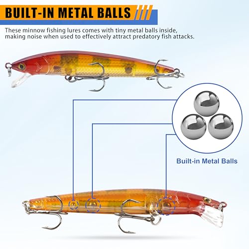 Fishing Suspending Jerkbait Kit, 8pcs Floating Minnow Hard Lures Bass Trout Walleye Catfish Baits Swimbaits for Saltwater Freshwater
