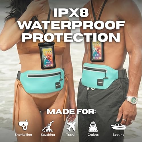 DRENCH 100% Waterproof Fanny Pack Teal – IPX8 Submersible Waterproof Phone Pouch Dry Bag Waist Pack for Kayaking, Snorkeling, Paddle Boarding, Surfing, Boating & Beach Travel Water Sports Gear - color: Teal