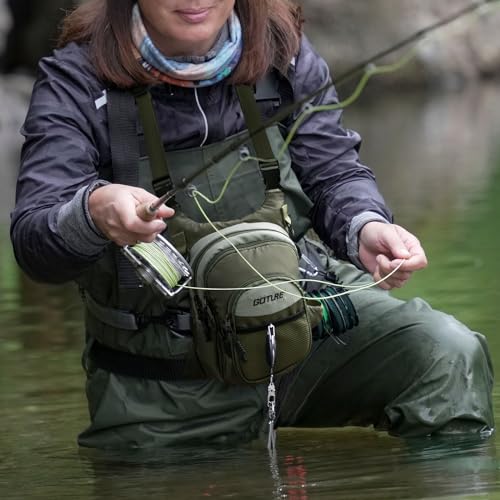 Goture Fly Fishing Chest Pack, Lightweight Chest Pack Tackle Storage Bag, Fly Fishing Waist Pack, Fly Fishing Bag with Adjustable Padded Waist Strap and Neck Strap, Fits Up to 2 Tackle/Fly Boxes - color: A:Green