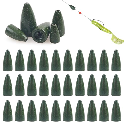 Bullet Fishing Weights Sinkers, 30pcs Worm Slip Sinkers Weight for Bass Fishing Carolina Rig Texas Rig Drop Casting Sliding Weights Saltwater Freshwater - size: 1/4oz-30pcs