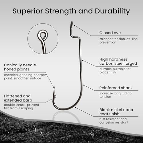 Pristis 25 Pack High Carbon Steel Fishing Hooks, Reinforced EWG Circle Octopus Round Bend 60 Degree Wide Gap Strong Barbed Worm Fish Hook Jig Bait Rig for Saltwater Freshwater Bass Tuna Walleye Trout - color: Round Bend, size: 1/0