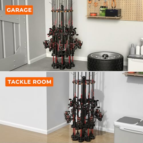 KastKing V16 Fishing Rod Holder for Garage, Floor Rack Holds Up to 16 Rods & Combos, Space-Saving Fishing Pole Organizer with Protective Foam, Durable ABS, Fishing Gear & Accessories Gift for Men - size: V16 without Rotating Base