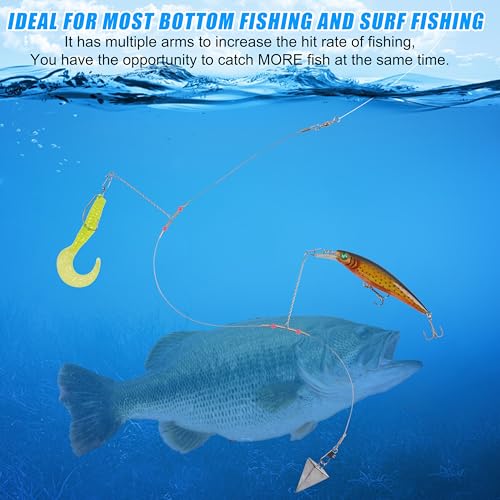 Fishing Leaders Saltwater Tackle Surf Fishing Rigs High Strength Steel Fishing Wire Leaders with Swivel Snaps Beads Gear Equipment for Lures Bait Hooks, 1Arm 2Arms & 3Arms - color: Steel Gray