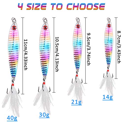 Metal Jig Jigging Spoon Lures, 5Pcs/Box Vertical Diamond Jig Long Casting Trolling Spoon for Saltwater Surf Fishing Mackerel Striper Bluefish - size: 40g - 5Pack