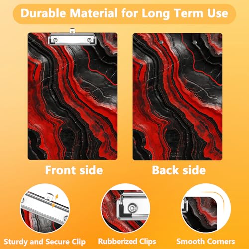 Black Red Marble Clipboard, Decorative Clip Board with Metal Clip Cute Plastic Clipboards A4 Standard Size 8.5" x 12.5" for Nurses, Students, Office - color: Black Red Marble