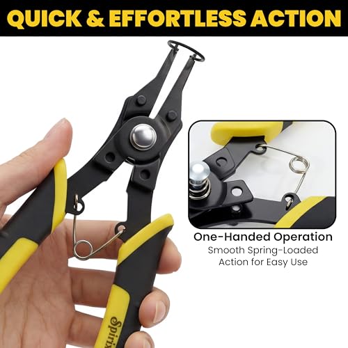 Snap Ring Pliers Heavy Duty Set, 4-in-1 Convertible Internal External Retaining Ring Pliers, Interchangeable Heads 45 90 Degree Angled Jaws, C Clip Circlip Lock Ring Removal Tool