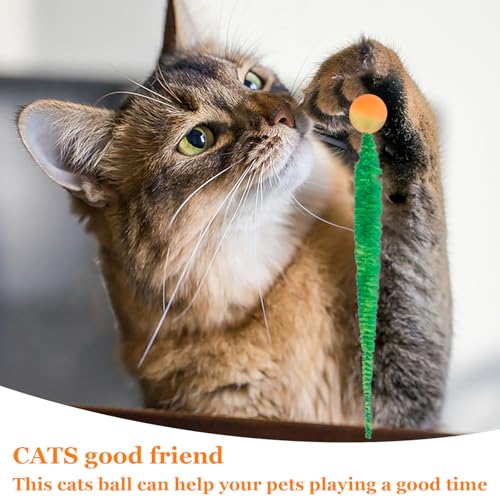 Mixed Bouncy Balls for Cats 5 Pack，Fuzzy Worm Cat Worm Toys with Ball，Magic Worm Bouncy Ball with Tail Cat Toy