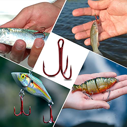 Fishing Red Treble Hooks- 80/120pcs Sharp Round Bend Barbed Treble Hook High-Carbon Steel Triple Hooks for Bass Trout Saltwater Freshwater Size 1/0 1 2 4 6 8 10 12 14 - color: RED, size: 120PCS-10#
