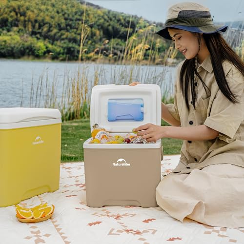 Naturehike 5.3/15/19 QT Hard Cooler, Insulated Ice Chest Box, Portable Ice Retention Cooler for Beach Camping Picnic Fishing Barbecue - color: Brown, size: 14.8QT