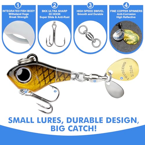 TRUSCEND Vibespinner Easy Catch Fishing Lures with BKK Hooks, Tail Spinner Baits with 4 Actions, Vibrating Swimming Flashing & Jigging for More Bites, Spoon Lures for Bass Trout Crappie Walleye Pike - color: A-5/32oz-4.5g