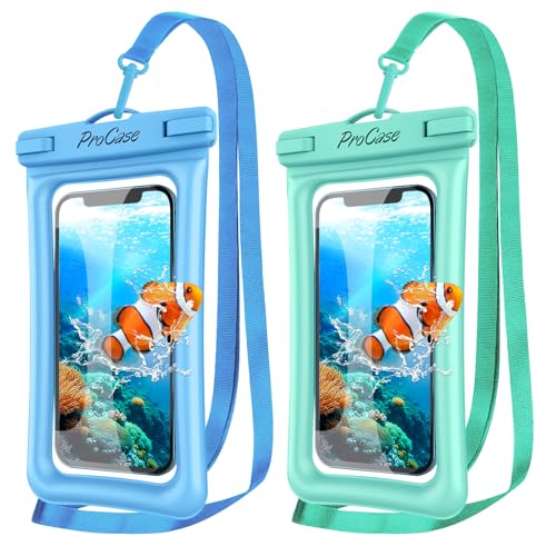 ProCase 2 Pack Floating Waterproof Phone Pouch IPX8, Universal Dry Bag Fits iPhone 17/16/15/14/13 Series, Galaxy S24/S23/S22, Pixel 8/7 (Up to 7”),Touchscreen,Underwater & Snow Protection-Bluegreen - color: Blue/Green