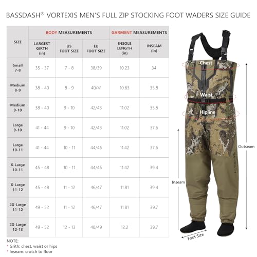 BASSDASH VORTEXIS Men’s Zippered Breathable Chest Waders Waterproof for Fly Fishing Hunting Stocking Foot Lightweight - color: Desolve Veil/Military Olive, size: Large, Stocking Foot 9-10