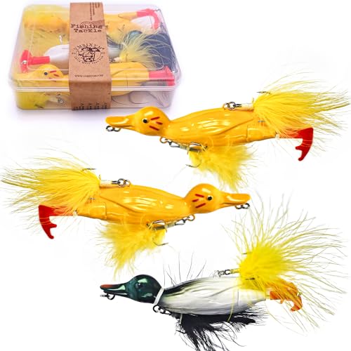 Topwater Duck Fishing Lures, Realistic Baby Duckling Baits Floating Artificial Hard Swimbaits for Bass Pike Musky Catfish Freshwater Saltwater Fishing - color: 3 Pcs-Yellow, Green