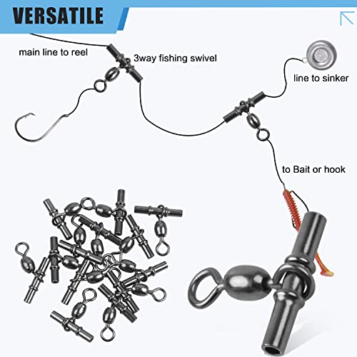 Fishing Cross Line 3 Way Swivel,40pcs T-Shape Sleeve Swivels Heavy Duty Crimp Crane Swivel Brass Triple Swivels for Deep Drop Rigs Saltwater Fishing Tackle - size: 3/0-180lb-40PCS