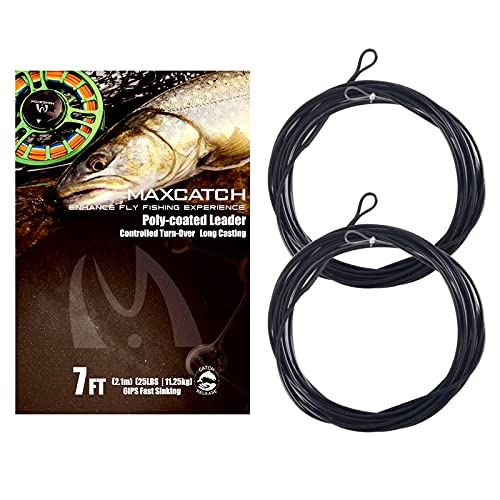 Maxcatch Fly Fishing Polyleader Line Monofilament Core for 7ft Trout and 10ft Salmon 3-6ips Floating/Sinking 10-25lb 2pcs - color: Black Fast Sink 6ips (Trout), size: 7ft 25lbs