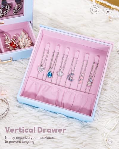Homde Jewelry Organizer Girls Women Jewelry Box for Necklaces Rings Earrings Gift Bracelets Storage Case (Blue - Pink Gradient + Gold) - color: Blue - Pink Gradient + Gold