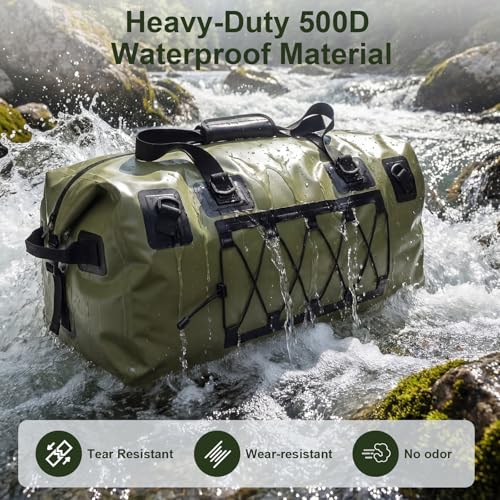 Waterproof Duffel Bag, 70L Large Motorcycle Dry Backpack, Heavy-Duty Roll Top Waterproof Luggage Duffle Bags with Straps & Handles, Waterproof Gear Bag for Kayaking, Rafting, Camping, Motorcycle