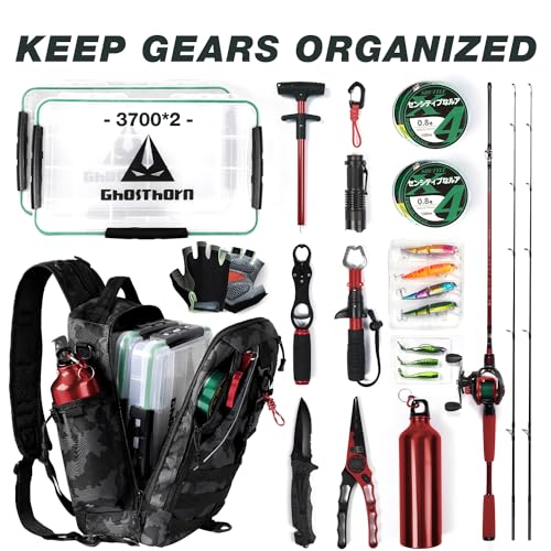 Ghosthorn Fishing Backpack Waterproof Tackle Bag Sling Bag Gift - color: Black Camouflage, size: Large