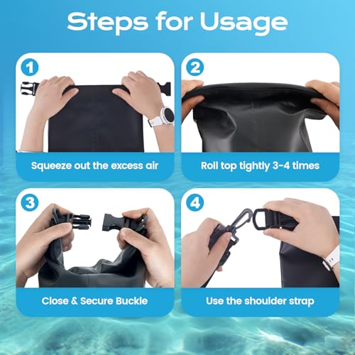 5L Waterproof Dry Bag with Bottle Holder & Mesh Pocket, 500D PVC Tarpaulin Roll Top Dry Sack with Inner Waterproof Adsorption Film, Lightweight Dry Bag for Kayaking, Beach, Boating, Fishing, Travel - size: 5L