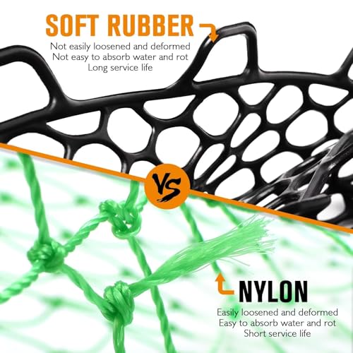 Dovesun Rubber Fishing Net Replacement Netting Without Handle Clear Black Fishing Nets for Fish Fly Fish Landing Net Bag for Freshwater Saltwater Foldable Trout Net Rubber Mesh 5 Sizes White Black Red - color: Black, size: 19.5"dia-19.5"depth(63.2"Circumf