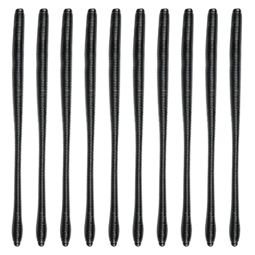 6th Sense – Bounce Worm Bass Fishing Lure Soft Plastic Worm for Wacky Neko Drop Shot Texas Rig - color: Black, size: 6.7in. (10/pk)