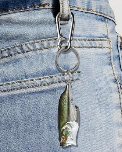 Bass Fishing Lure Keychain, Cool Bass Fish Key Chain Fishing Gifts for Men, Bass Keychains for Fishing Lovers - color: Army Green