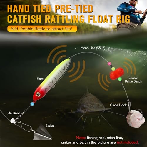 Dovesun Catfish Float Rigs with Catfish Rattles Rattling Catfish Tackle for Bank Fishing Santee Rig 6PCS - color: C-Catfish Float Rig with 6/0 Hook * 6PCS