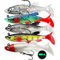 Soft Fishing Lures Shad Minnow Swimbaits, Pre-Rigged Jig Heads Paddle Tail Swim Baits for Bass, Trout, Walleye, Crappie, Sinking Jigs Bait for Saltwater Freshwater, Fishing Gifts for Men - color: A5-Weedness Pre Rigged Swim Baits-5pcs-3.15inch