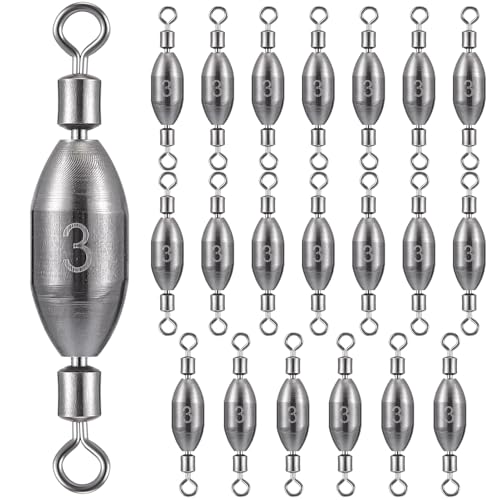 Seenelling 20 Pcs Brass Fishing Sinker Swivel Fishing Weights Saltwater Bullet Sinkers Drop Shot Weight Egg Sinkers with Swivel Rolling Removable Freshwater - size: 2/5 oz