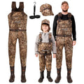 DaddyGoFish Neoprene Chest Waders for Kids and Adults, BootFoot, Fishing & Hunting with a Camouflage Caps, and a Wader Hanger - size: Adult(Men) 13