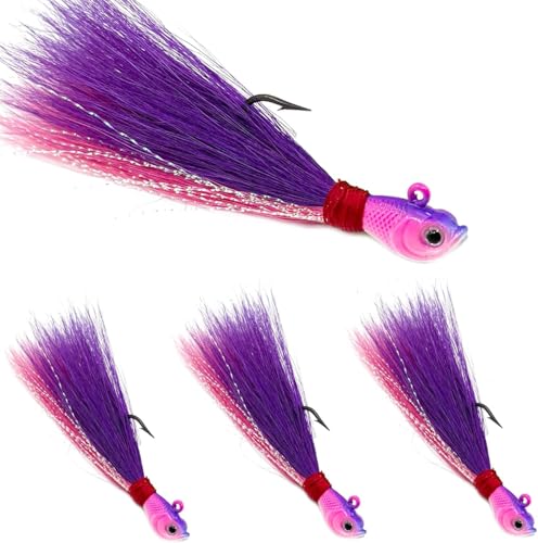 Bucktail Jigs Saltwater 3Pcs/5Pcs Fish Hair Jig Lure Hooks,Fishing Hair Swimbait Jig Head Deer Hair Jig Surf Fishing for Walleye Striper - color: pink purple, size: 1/4oz_3pcs