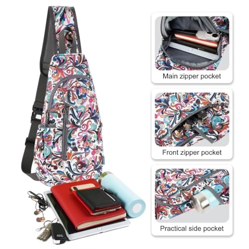 TITECOUGO Small Sling Bag, Lightweight Crossbody Backpack for Men Women, Shoulder Bag for Sports and Outdoor - color: Mix-magnolia Flower