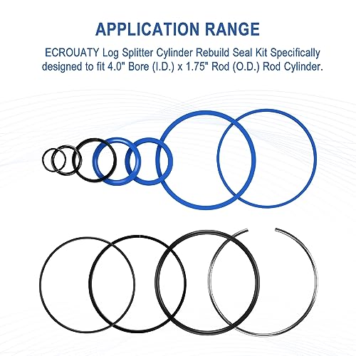 Hydraulic Log Splitter Cylinder Rebuild Seal Kit for 4.0"Bore x 1.75" Rod Cylinder, Huskee Log Splitter Parts Hydraulic Cylinder Rebuild Kit (Pack of 11) - size: For 4.0"Bore x 1.75" Rod Cylinder