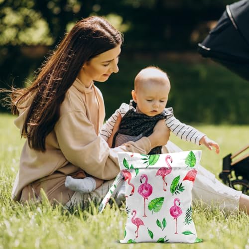 Wet Dry Bag for Swimsuit and Towels for Swimsuit Travel Beach Pool Diapers Dirty Yoga Gym Clothes Hook to Stroller Makeup Bag Waterproof Flamingo Tropical Palm Leaves Decor - color: Flamingo