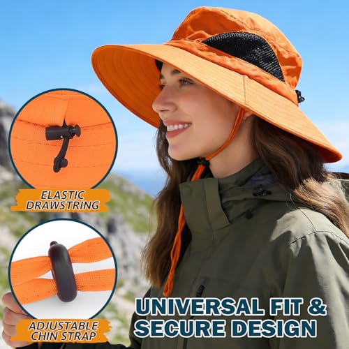 Wide Brim Sun Bucket Hat, Waterproof Boonie Hat for Men & Women | UPF 50+ UV Protection, Adjustable Fit, Chin Strap & Sweatband, Foldable Durable for Fishing Hiking Garden Beach - color: 01 Orange
