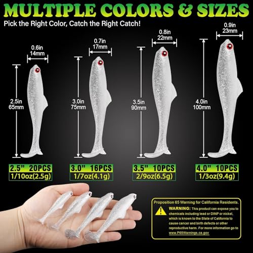 LUCKYFISHING Paddle Tail Swimbaits Soft Plastic Swimbaits Soft Baits for Bass Fishing Trout Crappie Walleye Freshwater Saltwater 10/16/20 PCS Soft Plastic Baits 4/3.5/3/2.5 Inch - color: White, size: 3 inch-16pcs