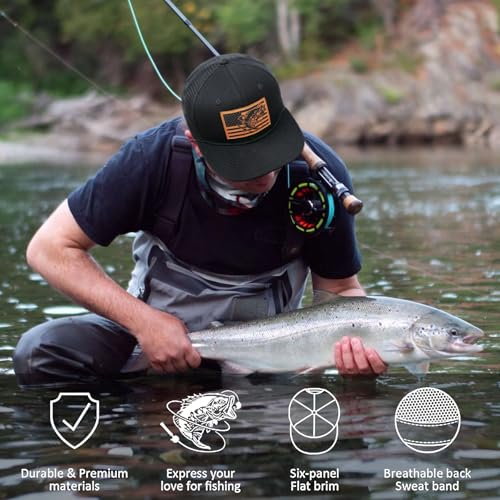 Fishing Gifts for Men - Snapback & Trucker Hats - American Flag Outdoor Fishing Hat - color: 10.balck Flatbrim Mesh (Bassflag)