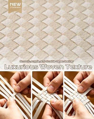 Trendy Woven Checkered Crossbody Bum Bag for Women，PU Leather Checkered Purse Fanny Packs Belt Bag (Woven Bum Bag - Beige White) - color: Woven Bum Bag - Beige White