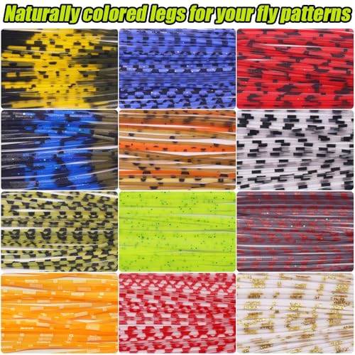 Rubber-Legs-Fly-Tying-Materials-12-Colors-Silicone-Legs-for-Fly-Tying-Flies & Jigs Trout Bass Panfish Lure Making Supplies Kit - color: 12 Classic Colors Set