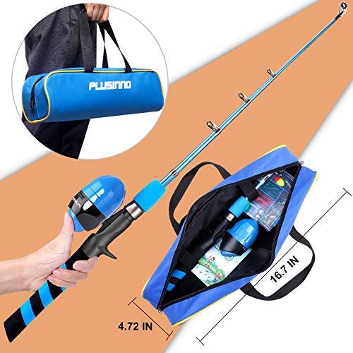 PLUSINNO Kids Fishing Pole, Portable Telescopic Fishing Rod and Reel Combo Kit - with Spincast Fishing Reel Tackle Box for Boys, Girls, Youth - color: BLUE, size: 3.94 ft