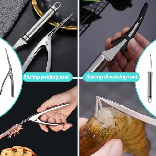 6 Shrimp Deveining Tool Stainless Steel, FRIVASTIC Shrimp Peeler Fish Scraper, Fish Scaling Tool Shrimp Cleaner, Fish Bone Tweezers Fish Cleaning Knife, Pin Bone Tweezers for Salmon Shrimp Fish - color: 6 Shrimp Deveining Tool