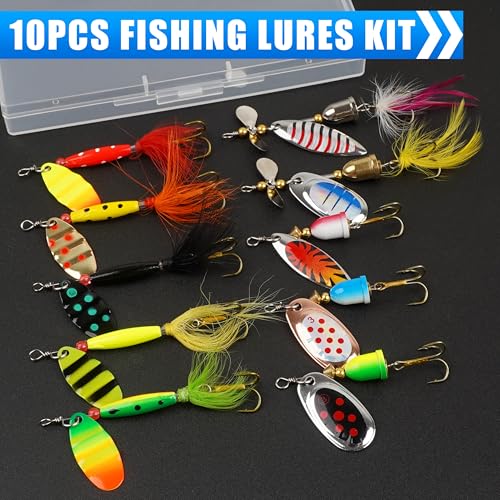 Spinnerbaits Rooster Bait Tail Fishing Lures Kit Inline Spinner Spoon Lures Bass Salmon Trout Hard Metal Spinner Baits for Saltwater Freshwater - style: 10pcs Spinnerbaits-b