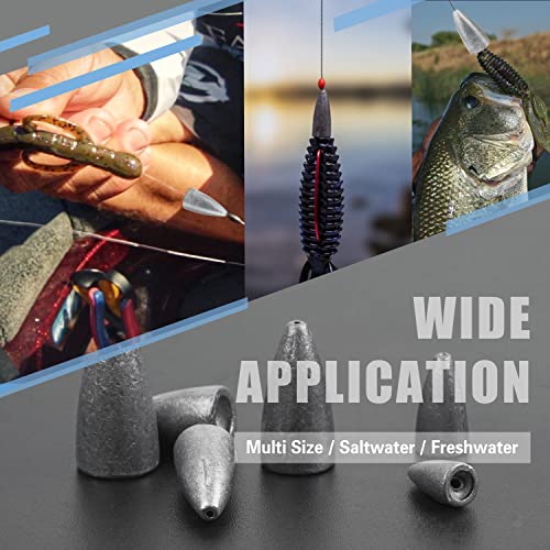 Bullet Fishing Weights Sinkers, 45 Pack Fishing Sinkers Worm Weights Sliding Fishing Sinkers for Bass Fishing Pitching and Flipping Texas Rigs Saltwater Freshwater Fishing Tackle - style: 3/16oz - 45pcs