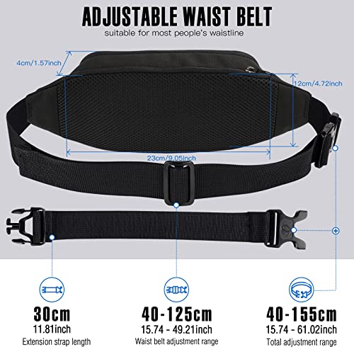WATERFLY Fanny Pack Waist Bag: Small Hip Pouch Bum Bag Fannie Pack Phanny Fannypack Waistpack Bumbag Beltbag Sport Slim Fashionable for Jogging Hiking Hiker Woman Man - color: Pure Black