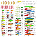 TSKS Fishing Artificial Lures Kit Mixed Including Front Diving Fin Minnow Surface Popper Crank Baits Pencil VIB with Hook and Soft Lures Accessories for Saltwater Freshwater Trout Bass Tackle Gift Set - color: 105pcs