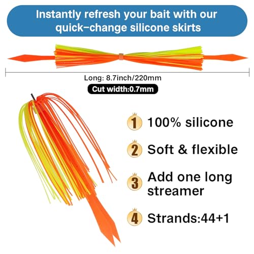 Riverruns Silicone Jig Skirts Fishing Lure Skirt Replacement for Spinnerbaits Bass Buzzbaits Fishing Jigs Fishing Lures Craw Jig Trailers Bass Skirts - color: 10PC 8890 Banded Silicone Skirt With Tail